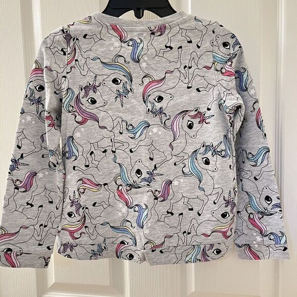 H&M Gray Lightweight Unicorn Sweatshirt Rainbow Manes Stars Girls Size 6-8 NWT - Picture 9 of 10